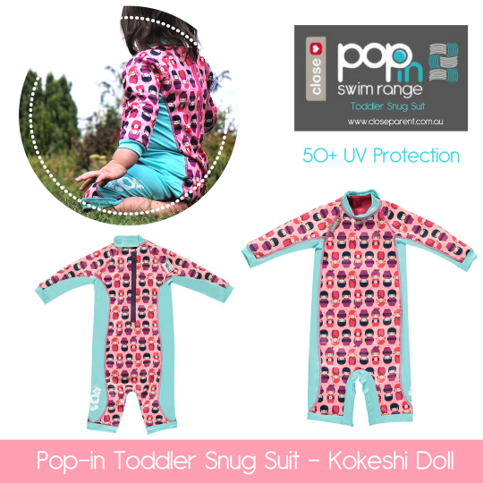 Close Pop-In Long Sleeve Toddler Swim Suit UPF50+ Kokeshi Doll